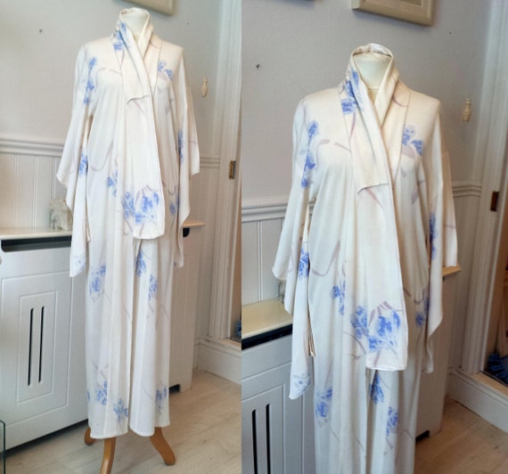 Kimono 1930's Crepe Robe iris Flower , Robe Kimono