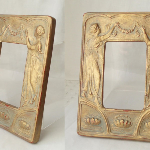 Art Nouveau C1890/1910 Terracotta Gold Figural Picture or Photo Frame Antique  . Frame for Re Use .