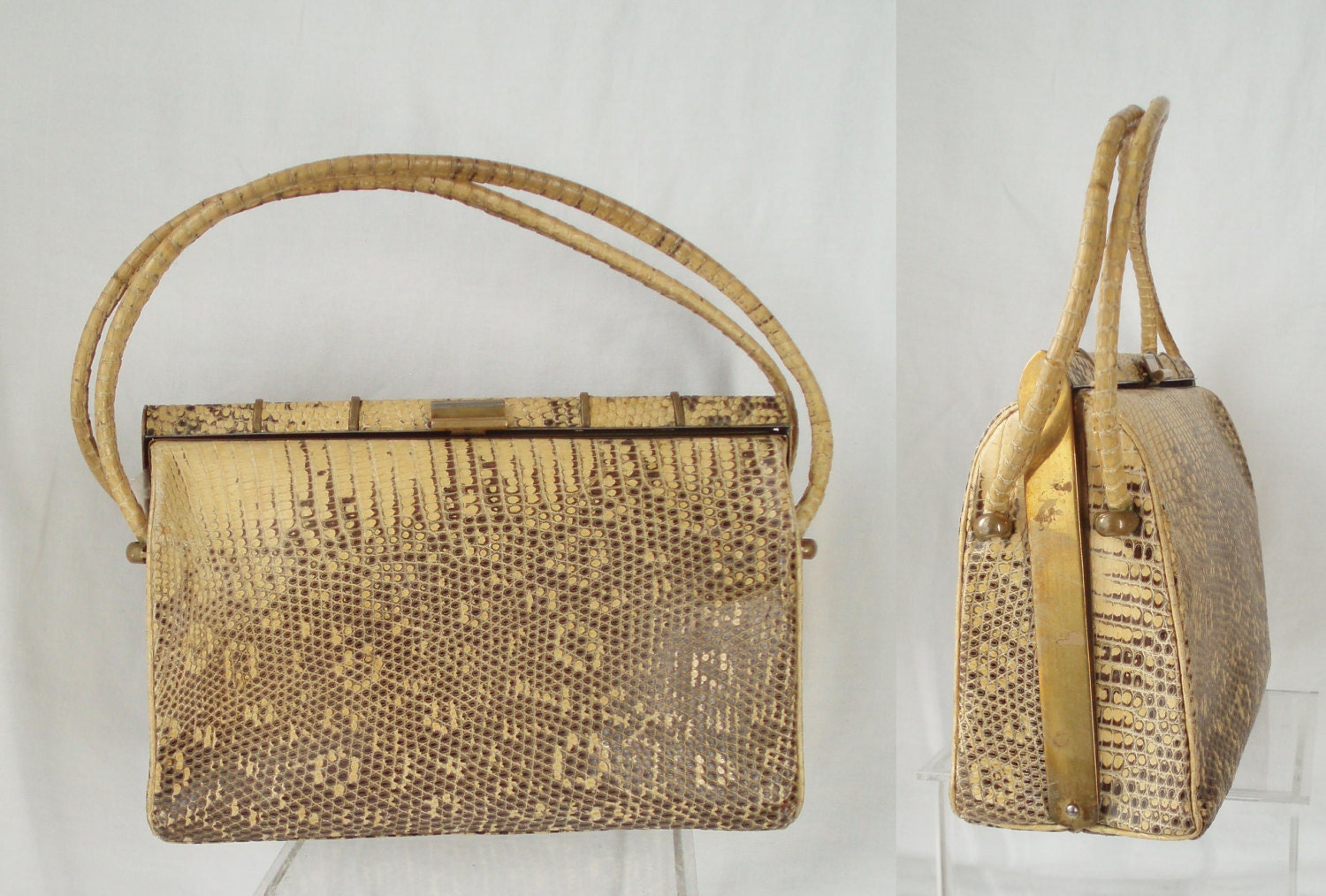 Lizard Skin Box Bag 1940's Suede Lined Handbag . Wartime Etsy