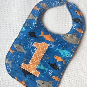 Shark First Birthday Bib