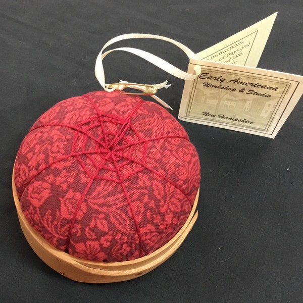 Handcrafted Shaker Tomato Pincushion -Cherry,red floralHandstitched Spiderwork