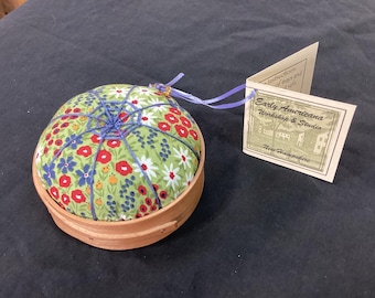 Handcrafted Shaker Tomato Pincushion - Cherry - Olive Green - Handstitched Spiderwork