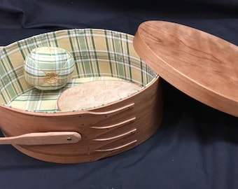Handcrafted Shaker Lidded Swing Handle Cherry Sewing Box