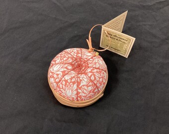 Handcrafted Shaker Tomato Pincushion - Cherry - Wm. Morris coral and cream. - Handstitched Spiderwork