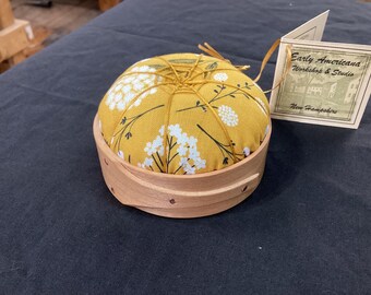Handcrafted Shaker Tomato Pincushion - Cherry - gold- Handstitched Spiderwork