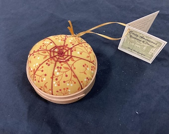 Handcrafted Shaker Tomato Pincushion - Cherry - Gold and Red - Handstitched Spiderwork