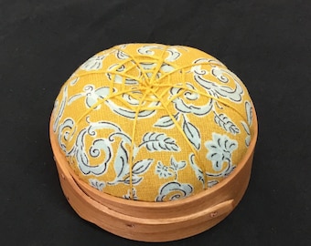 Handcrafted Shaker Tomato Pincushion - Cherry - Soft gold design- Handstitched Spiderwork
