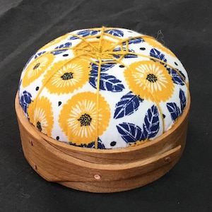 Handcrafted Shaker Tomato Pincushion - Cherry - navy, gold, white, Handstitched Spiderwork