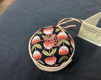 Handcrafted Shaker Tomato Pincushion -Birds Eye Maple- blue, Handstitched Spiderwork
