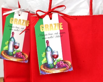 PRINTABLE Italian Pizza Party Grazie Favor Tags, Italy Party Favor Tags, Grazie Favor Tags, Pizza Party Favor Tags, Pizza Party Tags