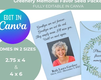 EDITABLE PRINTABLE Personalized seed packet favor memorial service funeral favors Funeral Seed Packet Template, Celebration of Life Favors