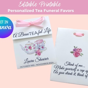 EDITABLE PRINTABLE Personalized Tea Packet Funeral Favors, Memorial Service Tea Favors, Celebration of Life Tea Favors