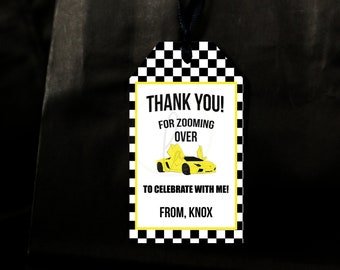 EDITABLE PRINTABLE Yellow Supercar Favor Tags, Edit and Print Yellow Supercar Thank You Tags, Personalized Yellow Car Birthday Favor Tags