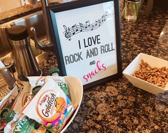 PRINTABLE DJ Party Snack Sign (8 x 10), Music Party Theme Food Table Sign, Record Party Food Sign, I Love Rock and Roll Party Sign