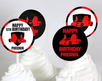 EDITABLE PRINTABLE Red Supercar Cupcake Toppers, Editable Red Car Cupcake Toppers, Red Car Party Cupcake Toppers