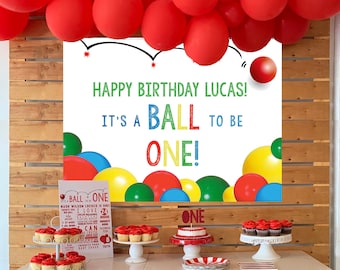 EDITABLE PRINTABLE "It's a Ball to be ONE" 1st Birthday Poster 36"x 48", Let's Have a Ball First Birthday Party Backdrop