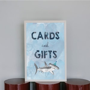 PRINTABLE Shark Party Cards and Gifts Sign (8 x 10), Shark Party Gift Sign, Shark Birthday Party Signs, Shark Birthday Gift Sign