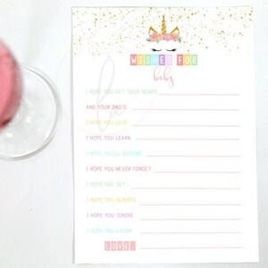 PRINTABLE Unicorn Baby Shower &quot;Wishes for Baby&quot; Game (5 x 7), Unicorn Baby Shower Activity, Digital Unicorn Shower Games, Wishes for Baby