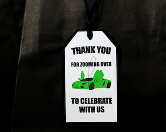 PRINTABLE Green Luxury Car Party Favor Tags, Green Super Car Party Favors, Powder Green Luxury Car Birthday Party Favors, Green Car Favors