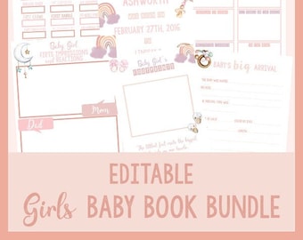 EDITABLE PRINTABLE Baby Book Pages for Girls, Girl's Baby Book Pages, Printable Girl Baby Book, DIY Baby Book Pages