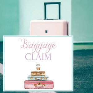 PRINTABLE Travel Birthday Party "Baggage Claim Sign", Digital Travel First Birthday Party Favor Sign, Girl's Travel Party Favor Sign