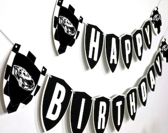 PRINTABLE White & Black Luxury Car Party Happy Birthday Banner, White Luxury Car Party Banner, Black Supercar Birthday Decor