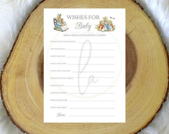 PRINTABLE Gray Peter Rabbit Baby Shower Wishes For Baby Game & Sign (5 x 7), Beatrix Potter Wishes For Baby Game, Peter Rabbit Shower Games