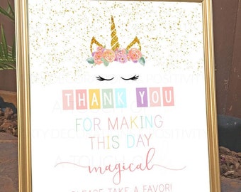 PRINTABLE Unicorn Party Favor Sign (8 x 10), Unicorn Birthday Party Thank You Sign, Unicorn Baby Shower Favor Sign, Unicorn Shower Sign