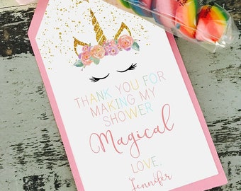 EDITABLE PRINTABLE Unicorn Baby Shower Favor Tags, Unicorn Baby Shower Favors, Printable Unicorn Baby Shower Favor Tags, Unicorn Shower Tags