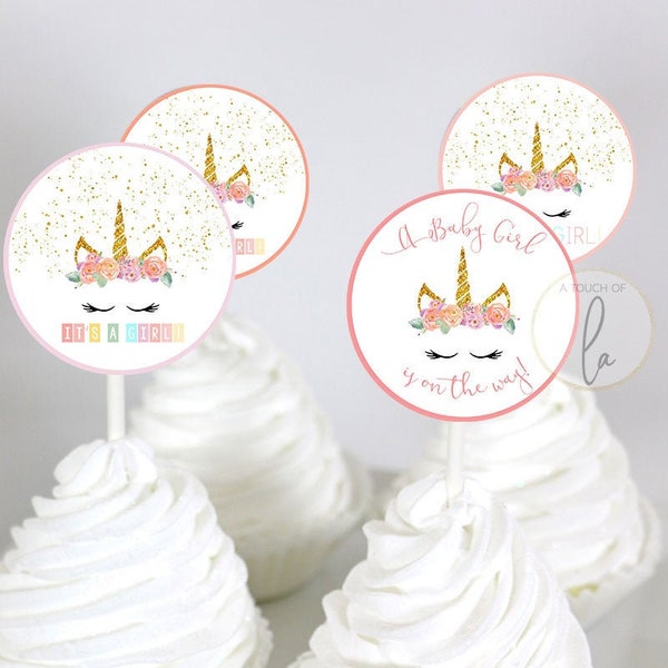 PRINTABLE Unicorn Baby Shower Cupcake Toppers, Digital Unicorn Shower Cupcake Toppers, Print Unicorn Cupcake Toppers