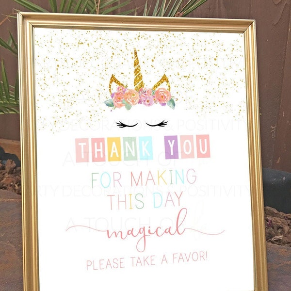 PRINTABLE Unicorn Party Favor Sign (8 x 10), Unicorn Birthday Party Thank You Sign, Unicorn Baby Shower Favor Sign, Unicorn Shower Sign