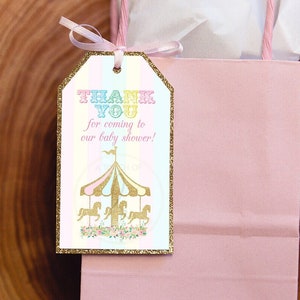 PRINTABLE Carousel Baby Shower Favor Tags Digital Carousel Baby Shower Goodie Bag Tags Pastel Carousel Thank You Tags for Baby Shower