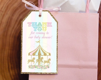 PRINTABLE Carousel Baby Shower Favor Tags Digital Carousel Baby Shower Goodie Bag Tags Pastel Carousel Thank You Tags for Baby Shower