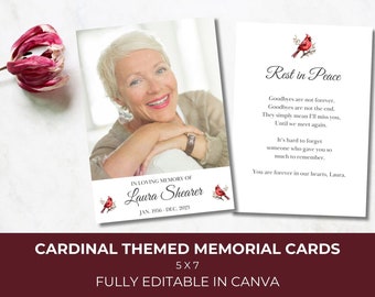 EDITABLE PRINTABLE Cardinal Memorial Cards, Printable Cardinal Celebration of Life Prayer Cards, Digital Memorial Service Poem Cards