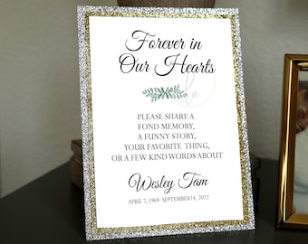 EDITABLE PRINTABLE Funeral Guest Book Sign (5 x 7), Celebration of Life Sign, Funeral Sign, Forever in Our Hearts Sign