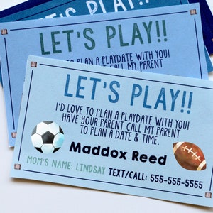 BEWERKBARE AFDRUKBARE Playdate-kaarten voor jongens met sportballen, afdrukbare Playdate-kaarten voor jongens, Playdate-kaarten voor jongens kleuterschool