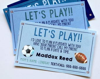 EDITABLE PRINTABLE Boys Playdate Cards With Sport Balls, Printable Playdate Cards for Boys, Boy's Kindergarten Sports Playdate Cards