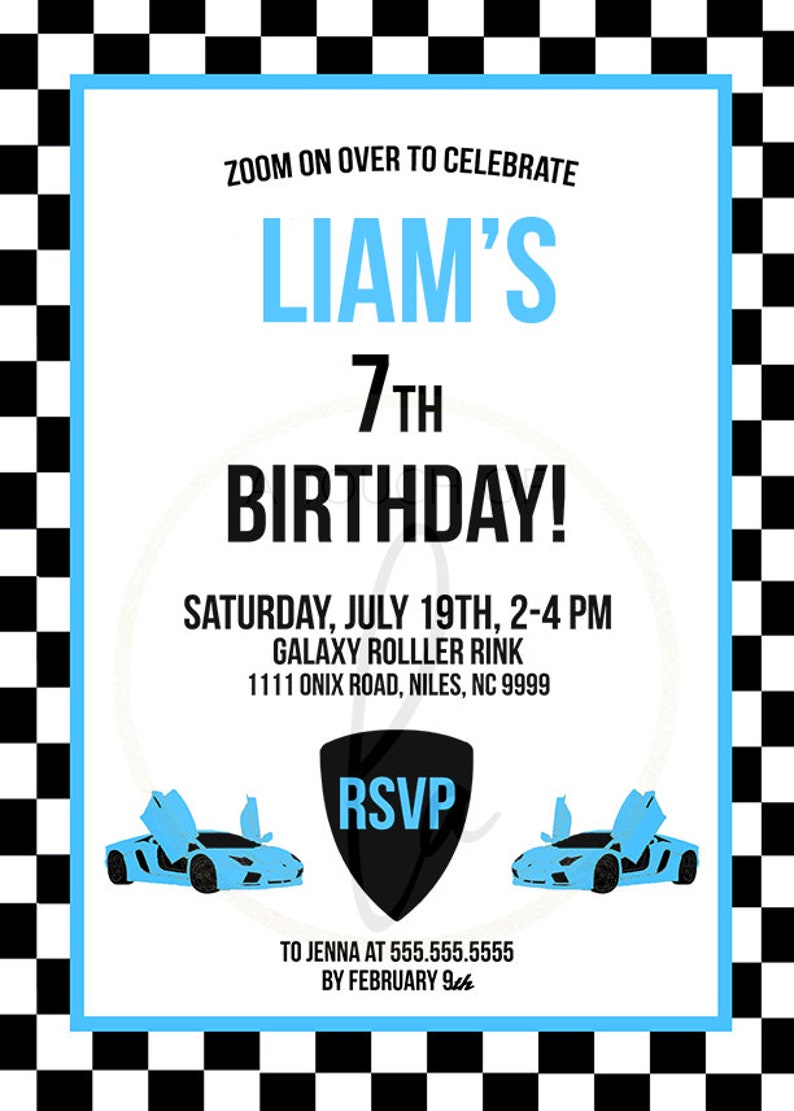 Supercar Party Invite Blue Supercar Party Invitation Editable PDF Invitation EDITABLE PDF Blue Supercar Birthday Party Invitation
