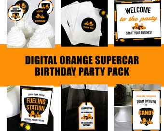 PRINTABLE Orange Luxury Car Party Supplies, Orange Luxury Car Birthday Decorations, Orange Supercar Party Pack