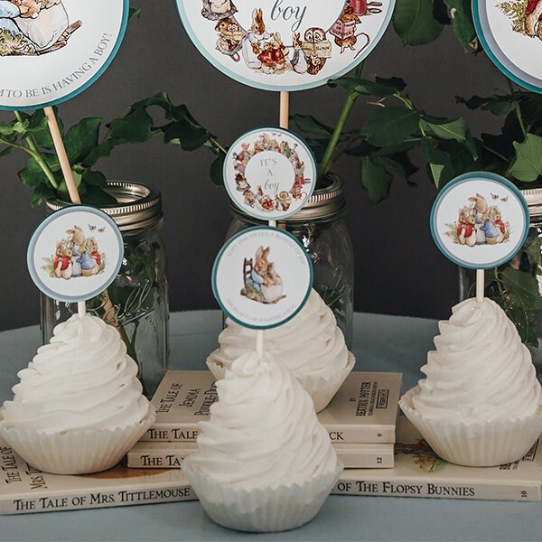 PRINTABLE Peter Rabbit Baby Shower Cupcake Toppers Beatrix Potter Cupcake Toppers Peter Rabbit Baby Shower Decorations