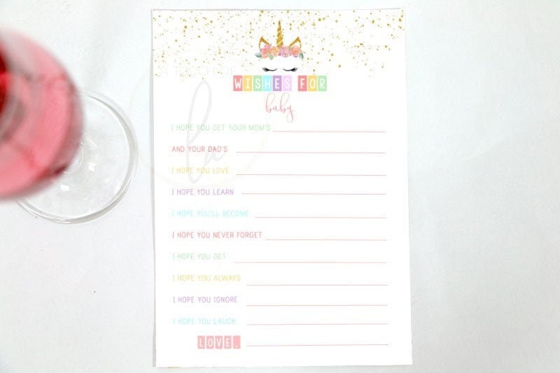 PRINTABLE Unicorn Baby Shower "Wishes for Baby" Game (5 x 7), Unicorn Baby Shower Activity, Digital Unicorn Shower Games, Wishes for Baby