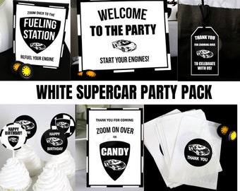 PRINTABLE Black and White Luxury Car Party Supplies, Black and White Luxury Car Birthday Decorations, Black and White Supercar Party Pack
