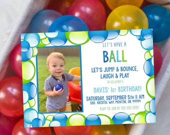 EDITABLE PRINTABLE Blue & Green Ball Party Invitation, Editable Ball Party Invitation, Ball Party Invitation, Let's Have A Ball Invitation