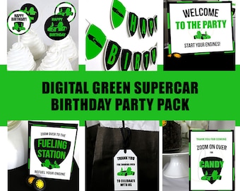 PRINTABLE Green Luxury Car Party Supplies, Green Luxury Car Birthday Decorations, Green Supercar Party Pack, Green Supercar Birthday Party