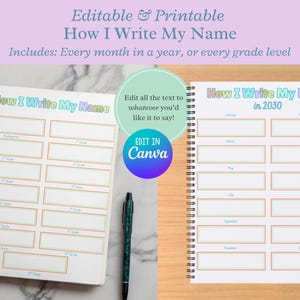 Comment j'écris mon nom : Modèle imprimable et modifiable sur Canva, souvenir scolaire mensuel, de la maternelle à la terminale, téléchargement numérique