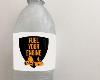 PRINTABLE "Fuel Your Engine" Water Bottle Labels for Orange Supercar Party, Digital Orange Supercar Party Jet Fuel Water Bottle Labels