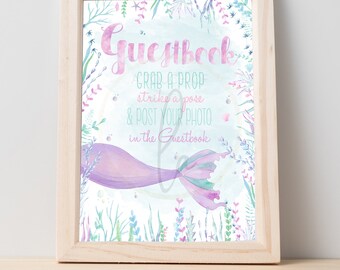 PRINTABLE Mermaid Party Guest Book Sign (8 x 10), Mermaid Birthday Party Guest Book Sign, Mermaid Baby Shower Guest Book Sign