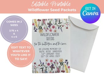 Personalized Wildflower Seed Packets Envelopes Funeral Seed Favours Memorial Service Favors Remembrance Flower Packet Funeral Service Favor