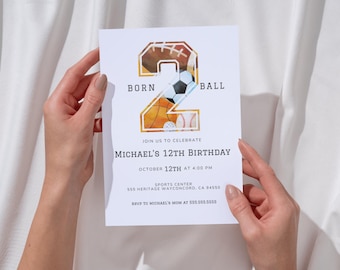 Born 2 Ball Invitation for Boy Editable 2nd Birthday Sports Balls Invitation Let's Have a Ball All Star Printable Invite Born TWO Ball