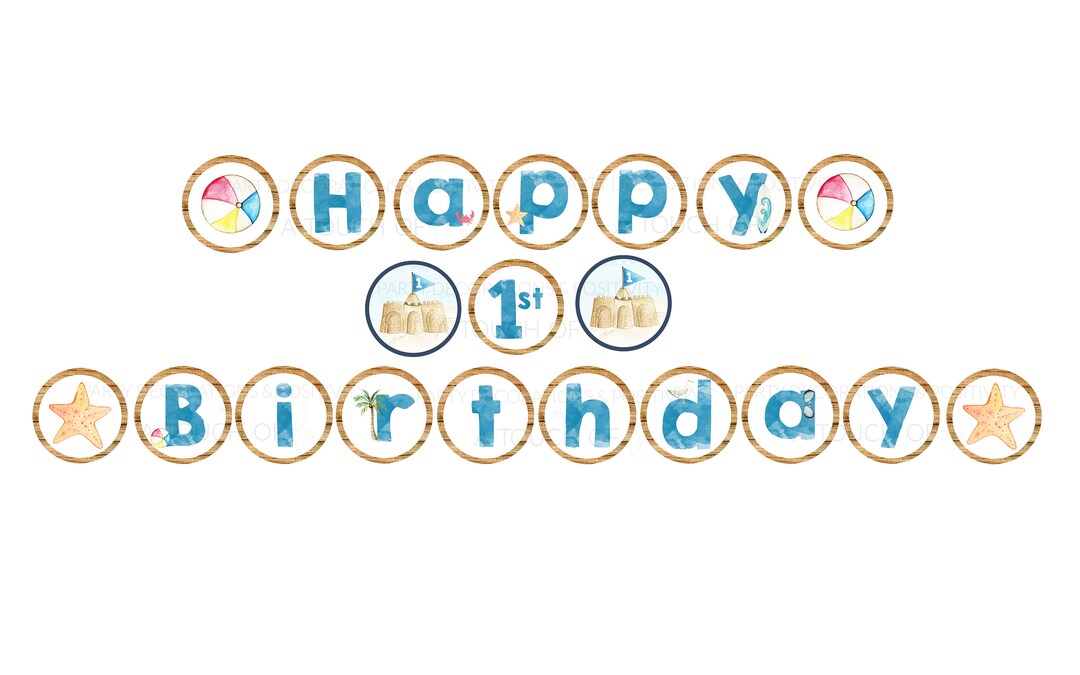 PRINTABLE happy 1st Birthday Beach Banner, First Birthday Beach Party ...